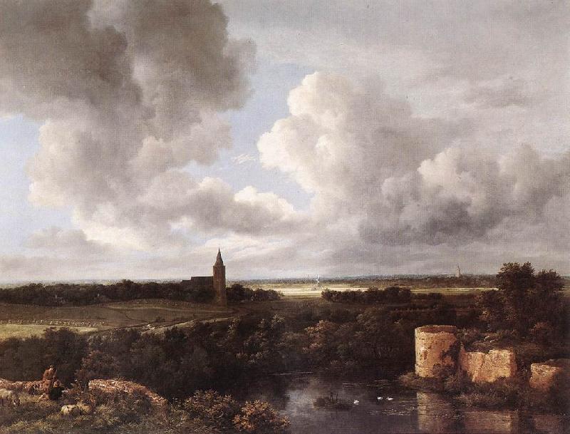 Jacob van Ruisdael An Extensive Landscape with Ruined Castle and Village Church Sweden oil painting art
